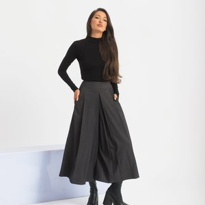 Wool Wide Leg Pants, Palazzo Skirt Pants Women, Pleated High Waist Pants, Gray Womens Trousers