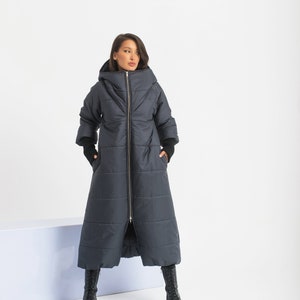 Puff Sleeve Jacket Women, Winter Quilted Coat, Cyberpunk Techwear Jacket, Hooded Maxi Coats, Steampunk Clothing Women