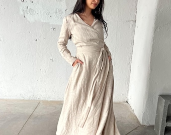 Long Linen Wrap Dress, Linen Summer Dress, Linen Wedding Dress, Wrap Around Dress, Linen Bohemian Dress, Linen Maxi Dress, Infinity Dress