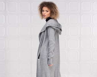 Cyberpunk Cloak with Hood, Fall Clothing, Chunky Knit Cardigan