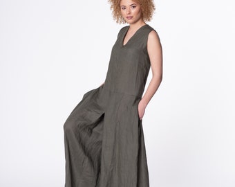 Linen Jumpsuit, Black Jumpsuit, Wide Leg Jumpsuit, Jumpsuit Dress, Linen Clothing, Plus Size Jumpsuit, Gothic Jumpsuit, Plus Size Linen