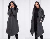 Asymmetrical Long Jacket, Cyberpunk Hoodie Coat, Oversized