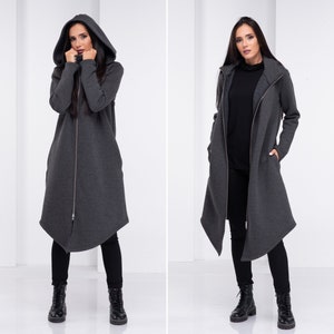 Asymmetrical Long Jacket, Cyberpunk Hoodie Coat, Oversized Hoodie, Futuristic Clothing