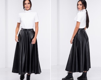 Faux Leather Skirt, Long Leather Skirt, Vegan Leather Skirt, Circle Maxi Skirt, Gothic Skirt
