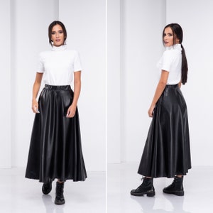 Faux Leather Skirt, Long Leather Skirt, Vegan Leather Skirt, Circle Maxi Skirt, Gothic Skirt