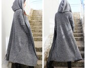 Asymmetrical Wool Hoodie, Oversize Wool Tunic, Extra Warm Hoodie, Hood Coat Jacket, Extravagant Hoody,Hooded Cloak,Black Jacket V0001