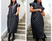 Black puffer coat, Sleeveless waistcoat women, Womens vest, Winter overcoat women V0016