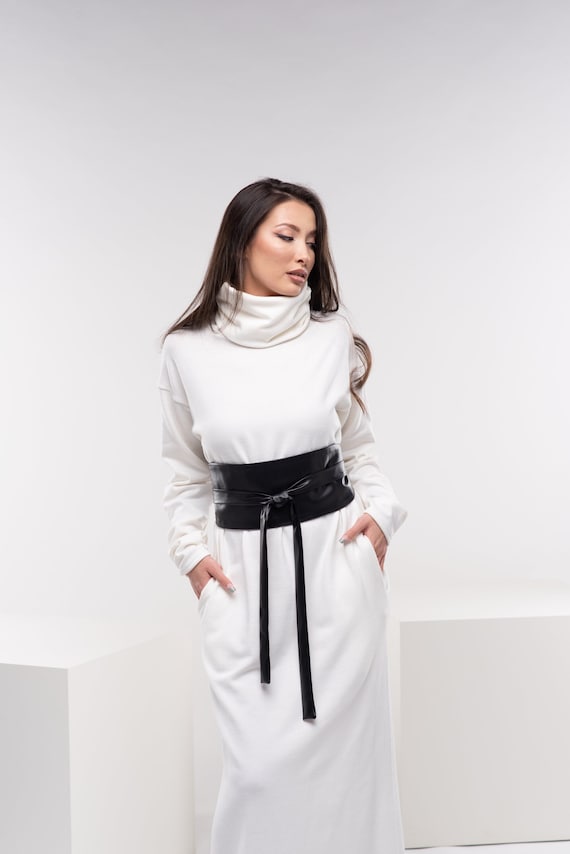 Faux Leather Kimono Belt Black Obi Waist Belt for Women, Stylish Wrap Belt, Goth Eco  main image 2