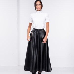 Lange leren rok, gotische maxirok, cyberpunkkleding, steampunkrok, boho maxirok afbeelding 4