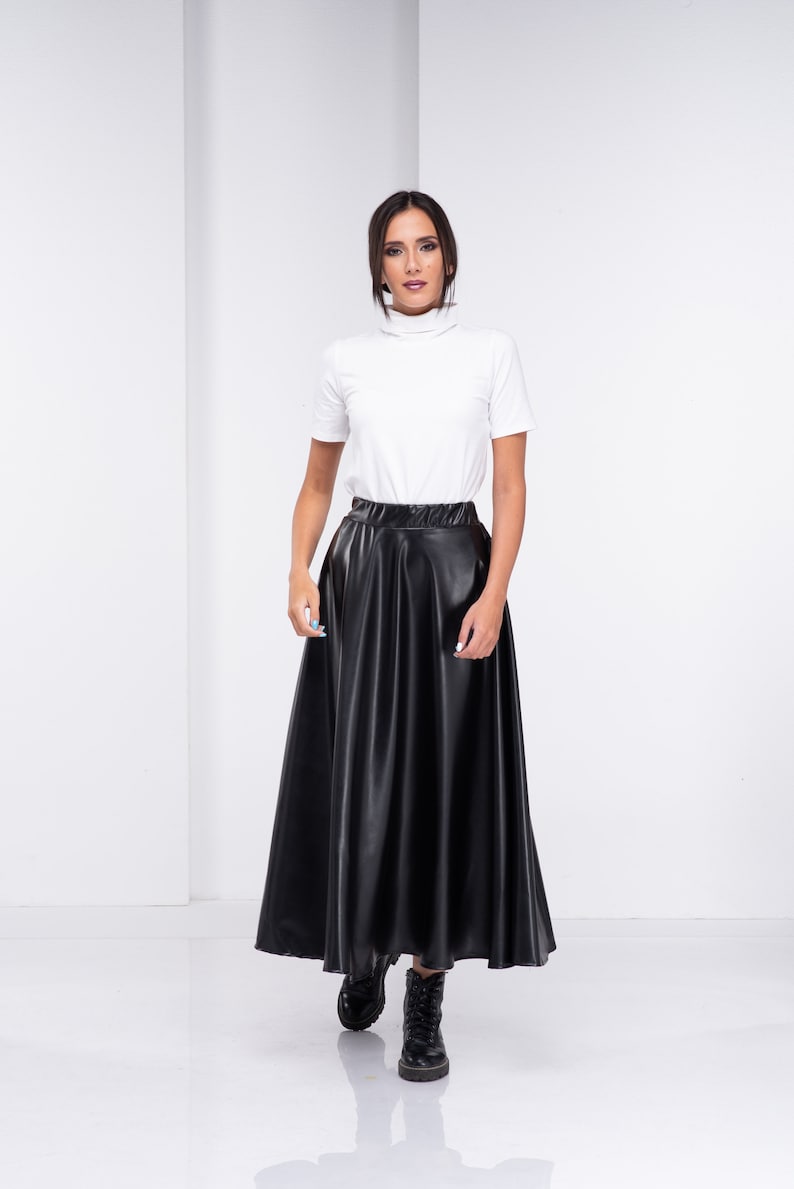 Lange leren rok, gotische maxirok, cyberpunkkleding, steampunkrok, boho maxirok afbeelding 4