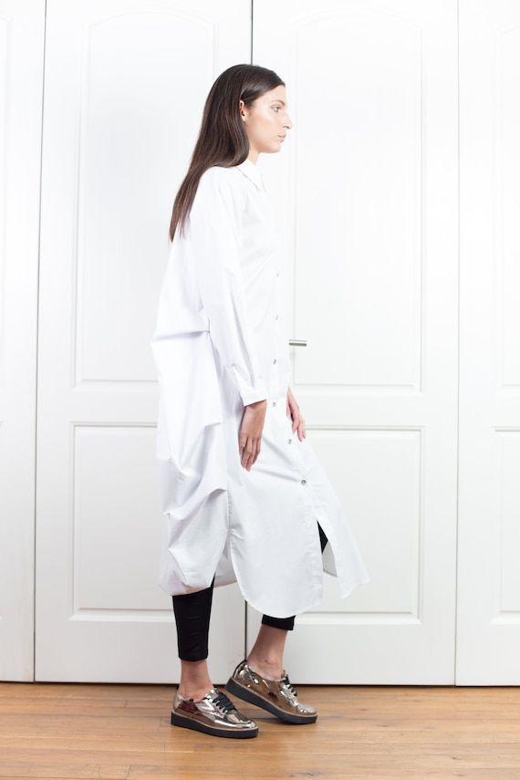 White Shirt Dress, Tunic Dress, Collar Dress, Summer Dress, Loose Tunic Dress, Oversize Tunic Dress, Asymmetrical Shirt, Plus Size Shirt