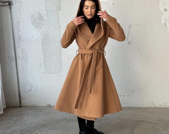 Winter Fit and Flare Coat, Midi Swing Coat, Warm Princess Coat