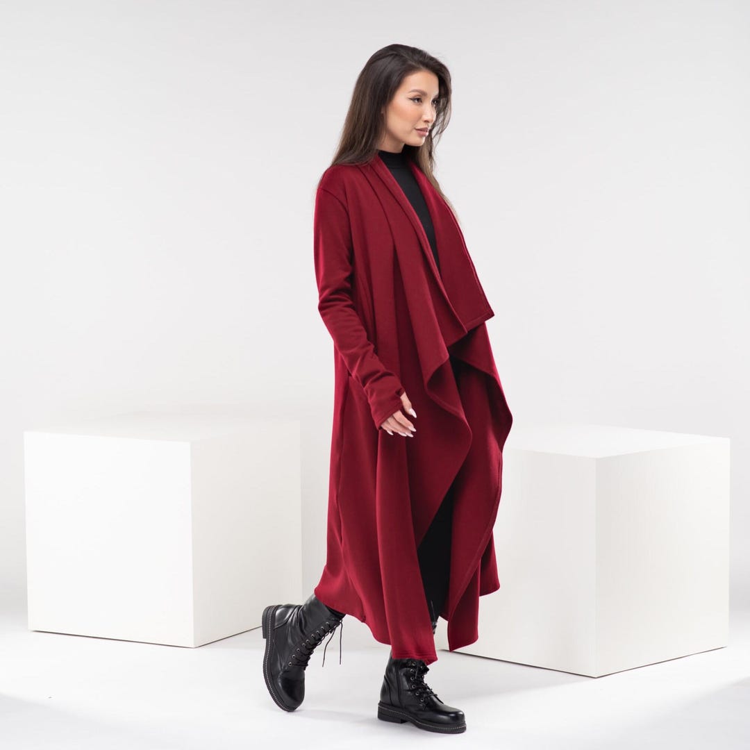 Burgundy Wizard Cloak, Medieval Wool Cloak, Long Fantasy Cape, Long ...
