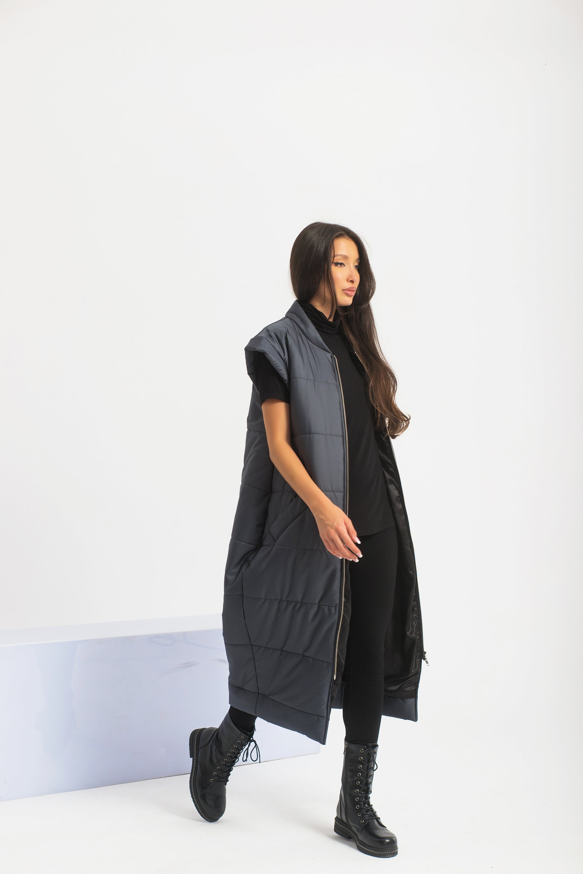 Sleeveless Puffer Jacket Black Bomber Jacket Women Long Vest Women Cyberpunk Down Jacket Etsy