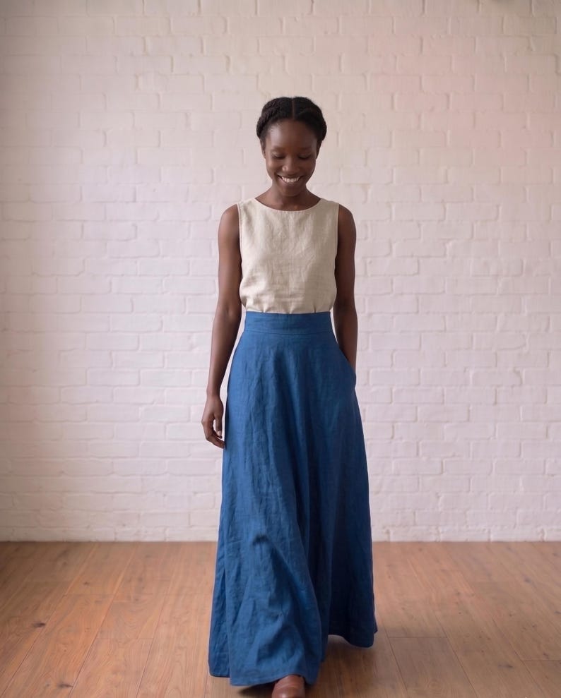 High Waisted Linen Circle Maxi Skirt, Victorian Boho Plus Size Flowy Skirt image 10