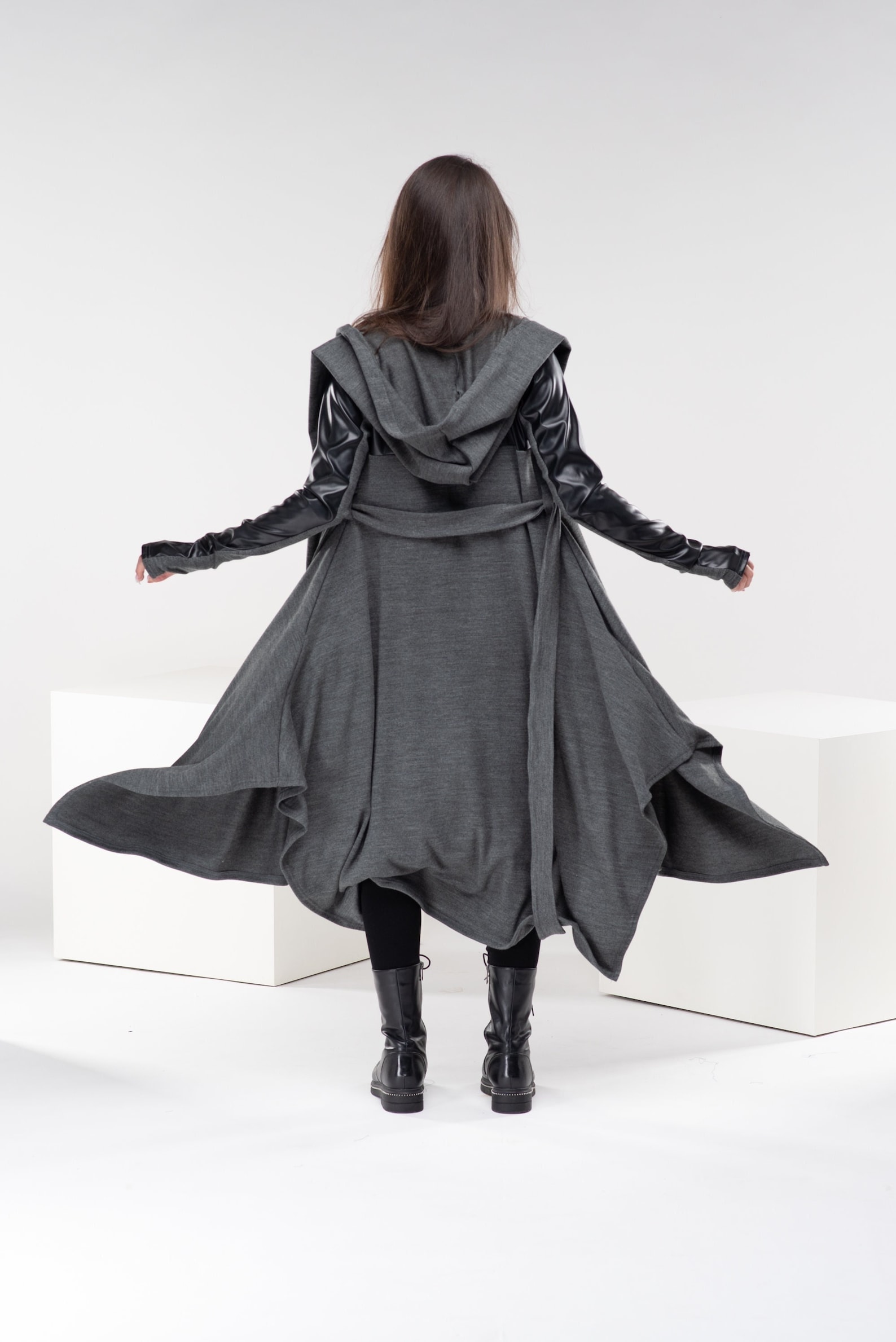 Wool Hooded Cloak, Open Kimono Cardigan, Wizard Viking Cloak, Winter ...
