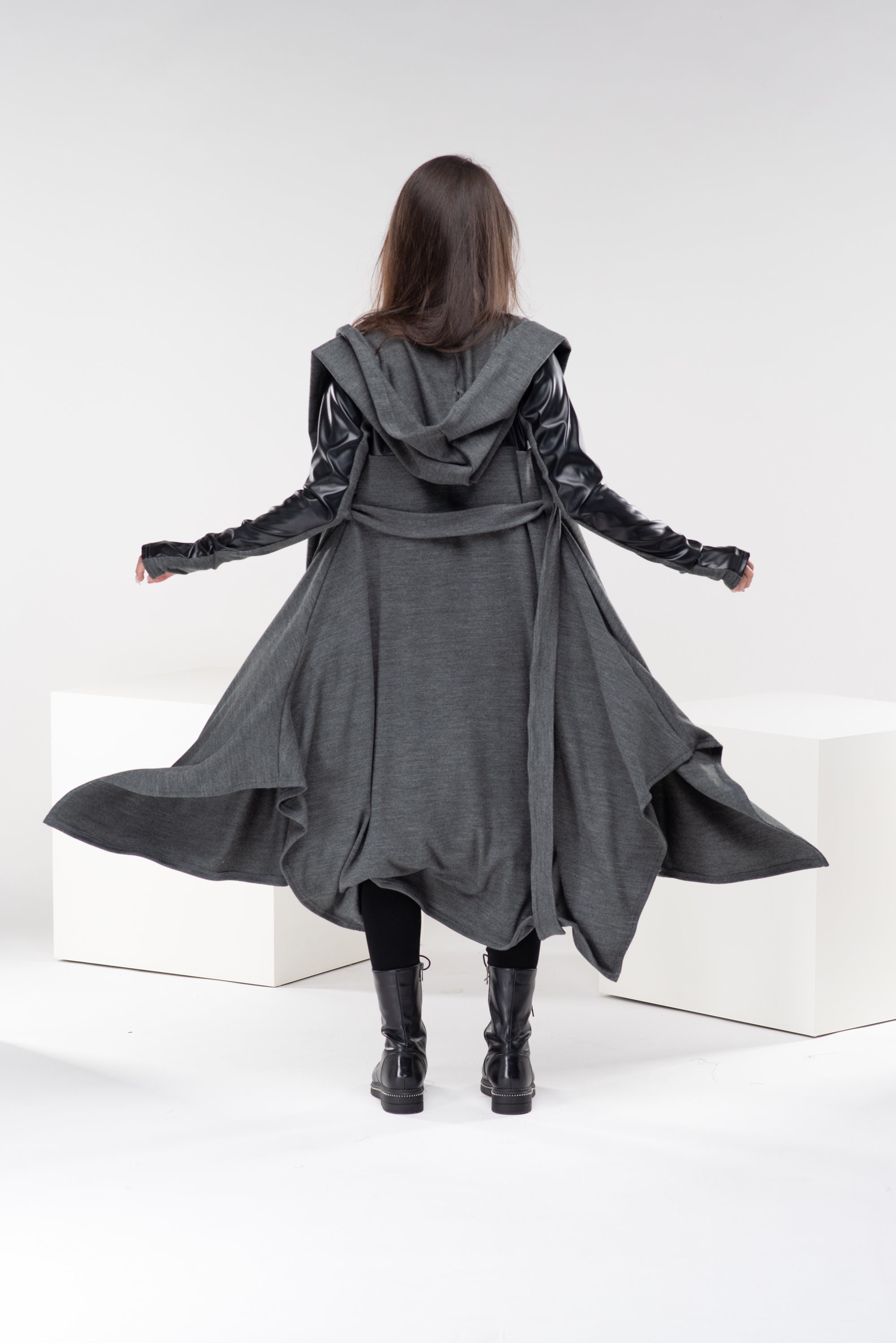 Wool Hooded Cloak, Open Kimono Cardigan, Wizard Viking Cloak