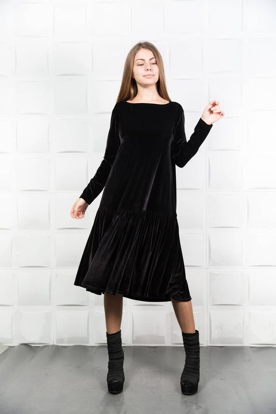 Women Dress Black Dress Midi Dress Long Sleeve Dress Etsy