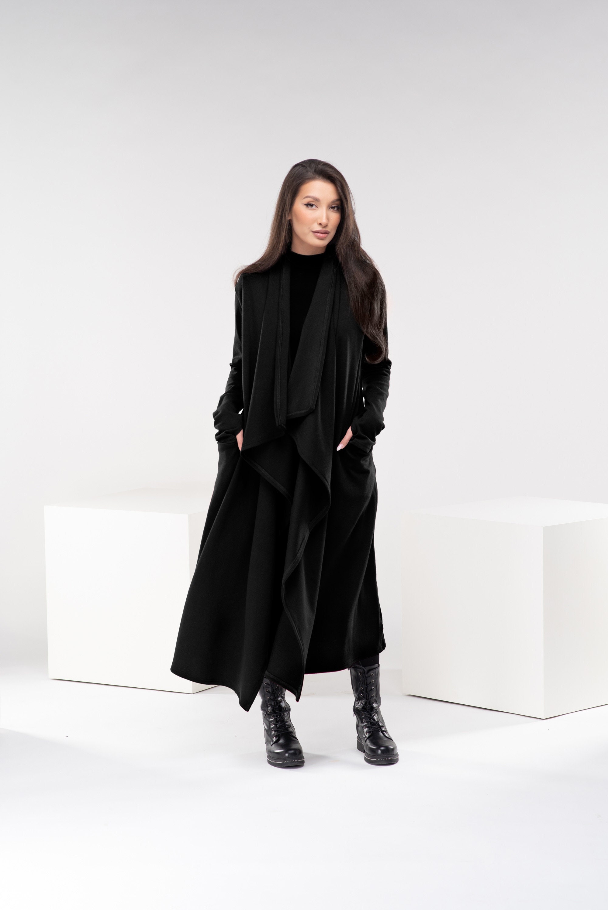Black Long Cardigan Women, Plus Size Gothic Cardigan, Winter Cape