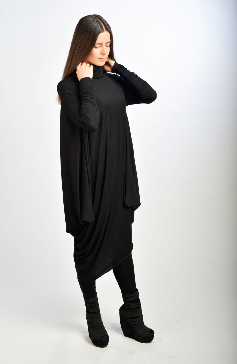 Black Long Dress Extravagant Oversized Dress Long Sleeved | Etsy