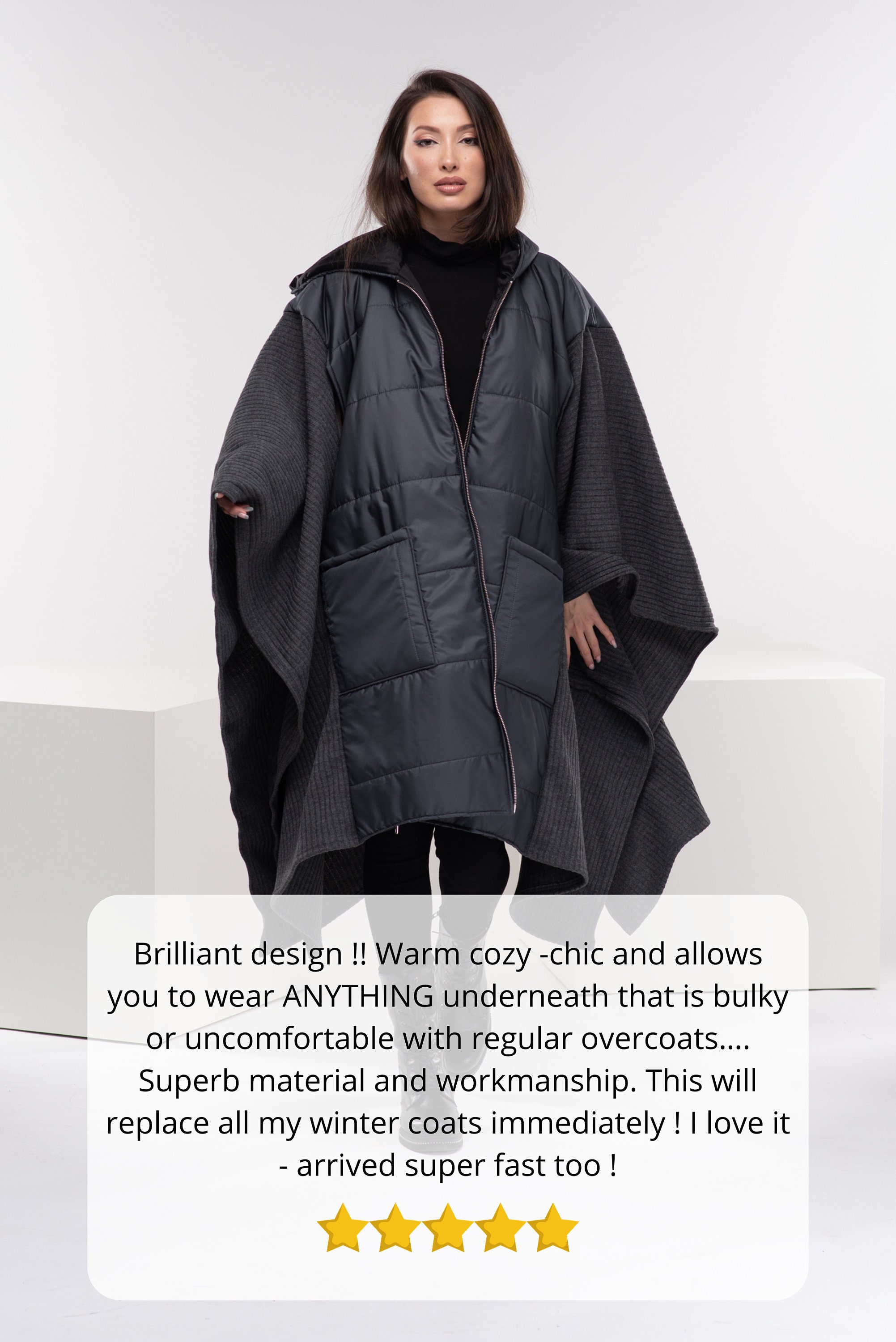 Wool Winter Poncho, Oversized Cyberpunk Jacket, Puffer