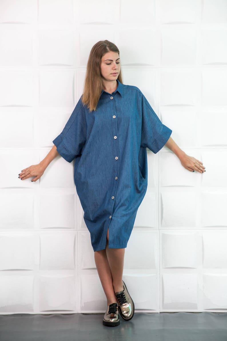 Denim Dress Midi Dress Shirt Dress Bubble Dress Loose | Etsy