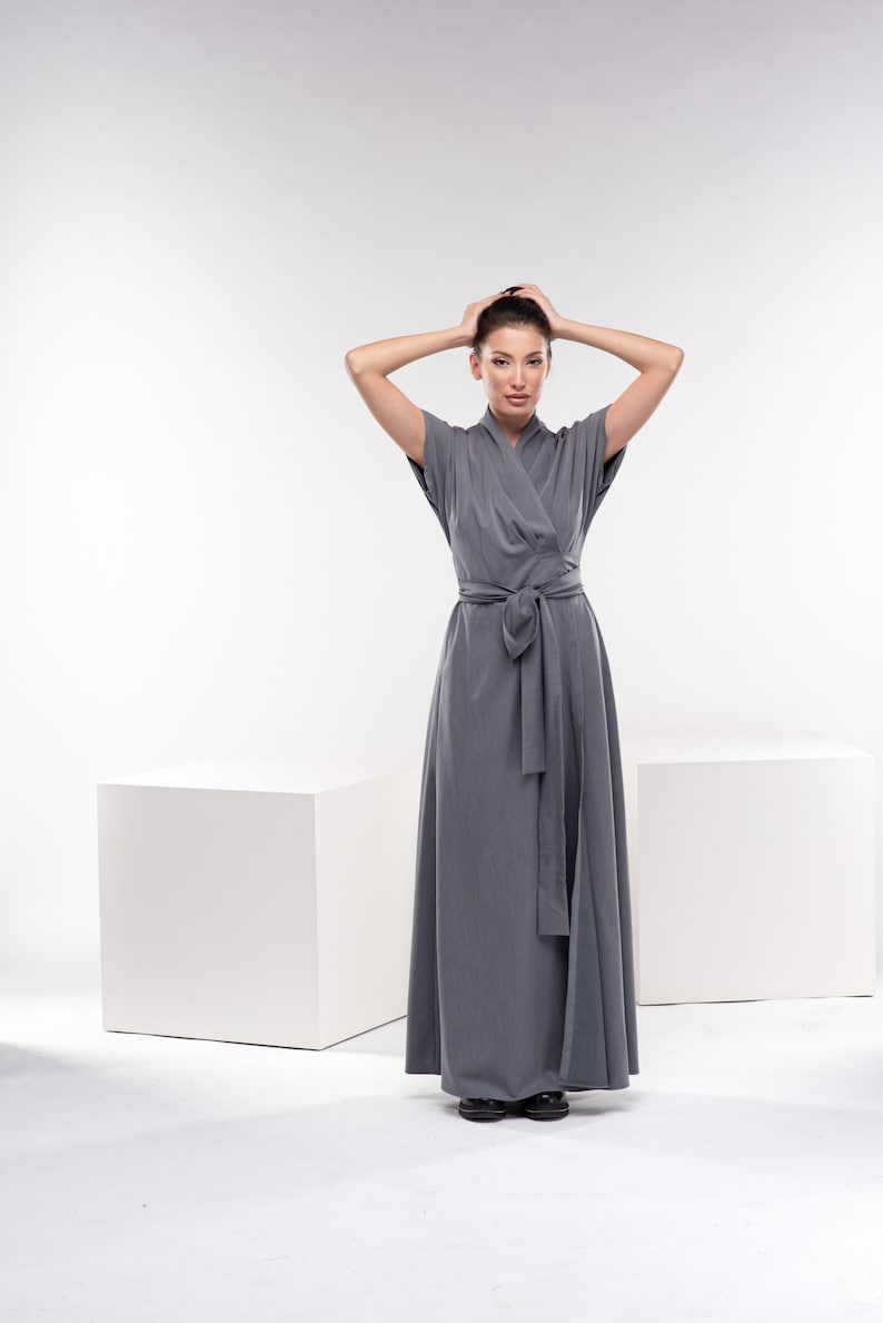 Maxi Wrap Dress, Long Swing Dress, Japanese Kimono Dress, Plus Size Maxi Dress, Wrap Kaftan Dress, Avant Garde Clothing image 2