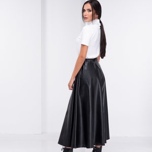 Lange leren rok, gotische maxirok, cyberpunkkleding, steampunkrok, boho maxirok afbeelding 7