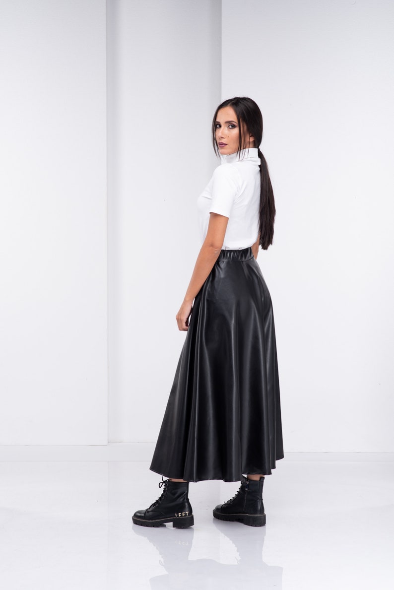 Lange leren rok, gotische maxirok, cyberpunkkleding, steampunkrok, boho maxirok afbeelding 7