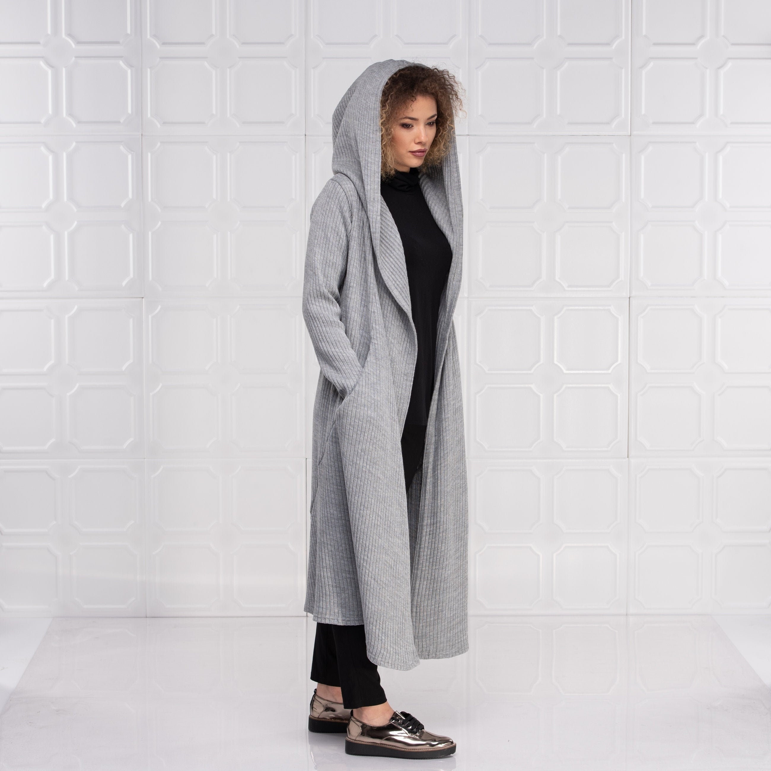 long hooded sweater duster