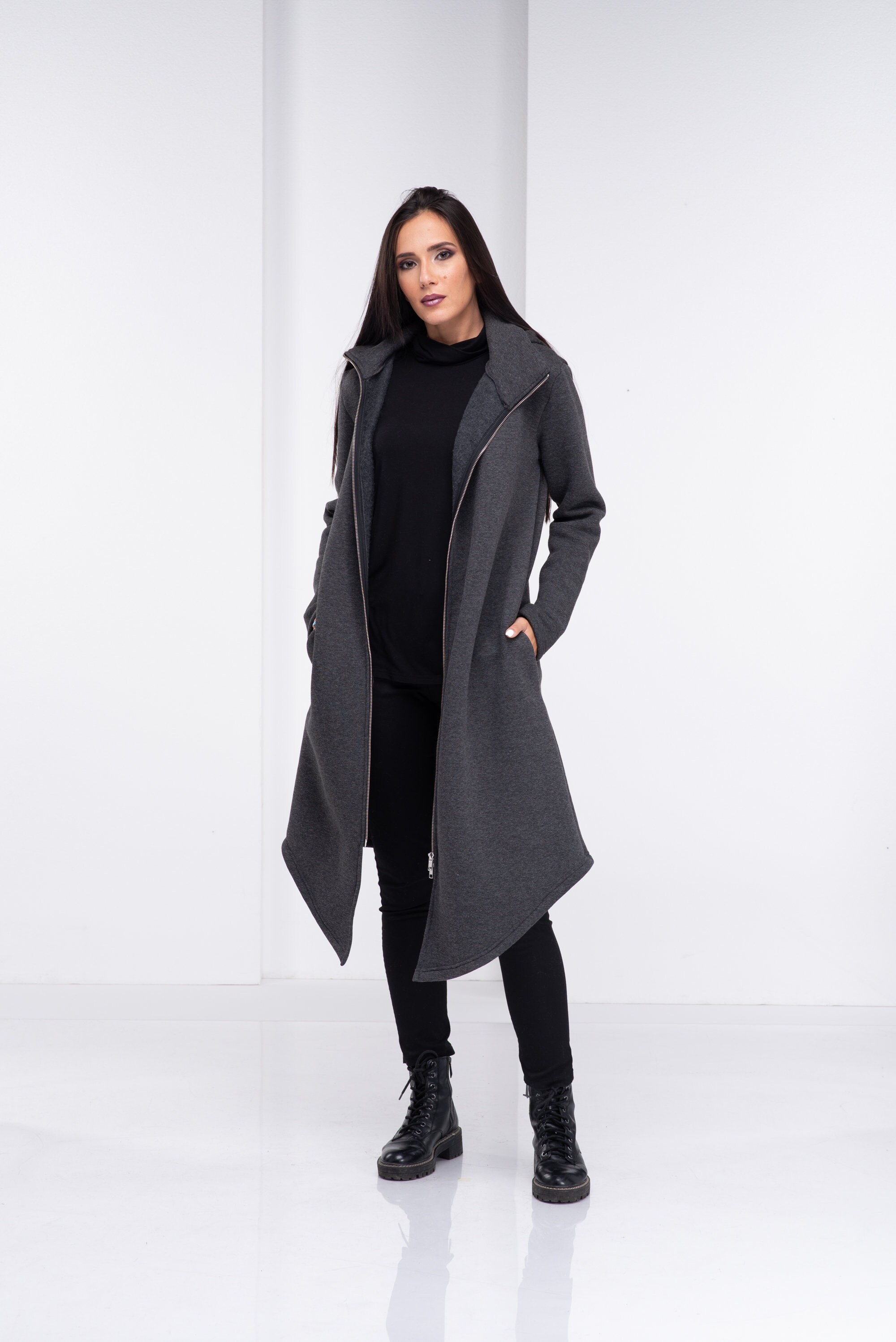 Asymmetrical Long Jacket, Cyberpunk Hoodie Coat, Oversized