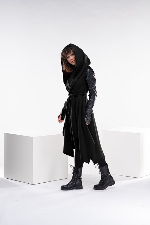 Witch Black Cloak Fantasy Cape Hoodie Long Cyberpunk Jacket - Etsy