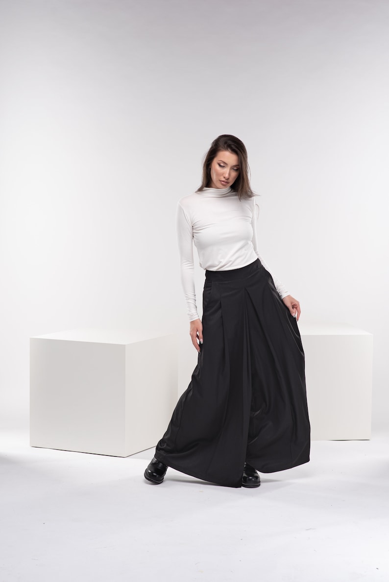 Wide Leg Palazzo Pants, Winter Wool Trousers, Black Pleated Pants, Harem Japanese Pants, Goth Plus Size Clothing image 3