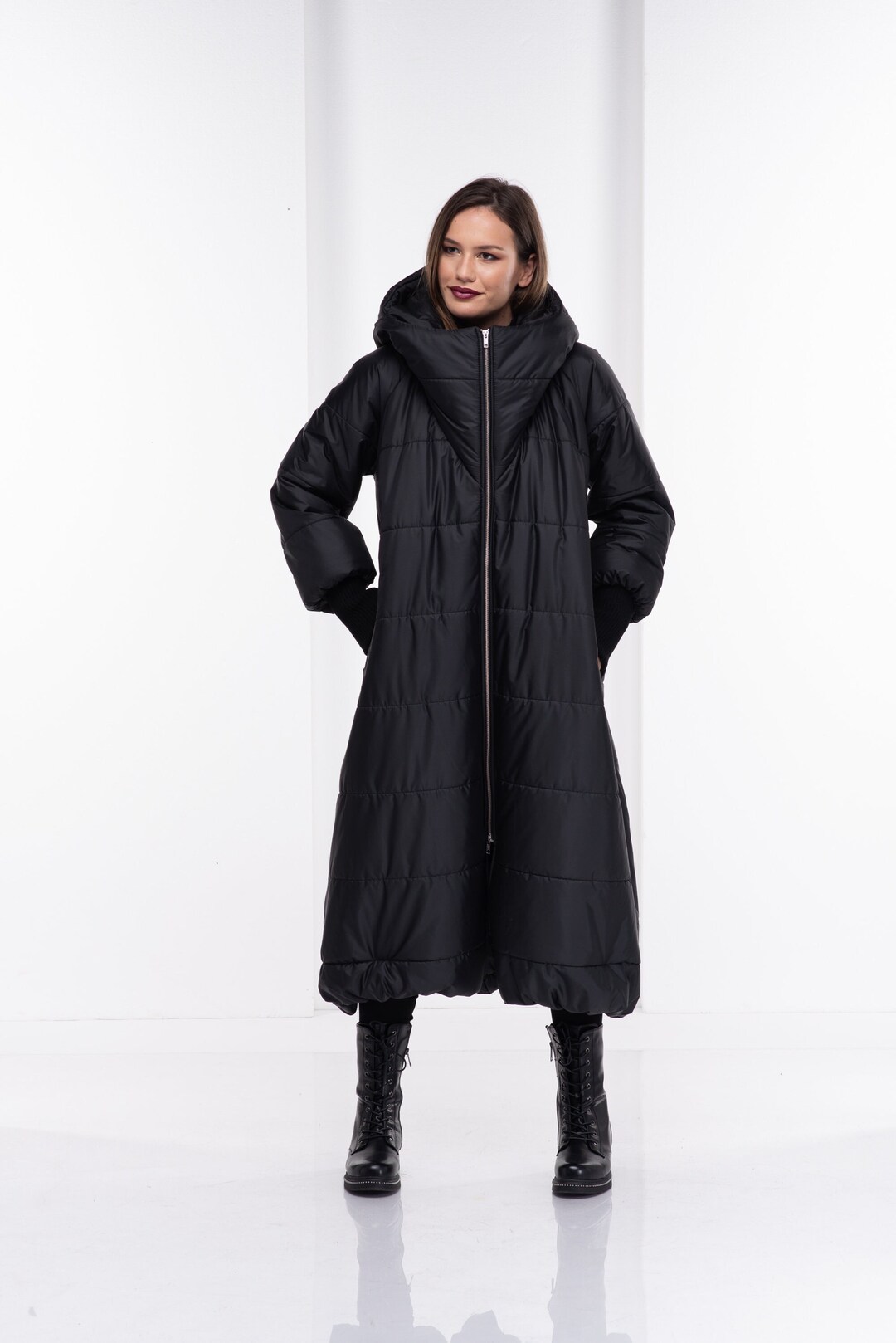 ジャケット・アウター Oversized Maxi-Length Zip Coat stein / シュタイン】OVERSIZED MAXI-LENGTH ZIP COAT - BLACK