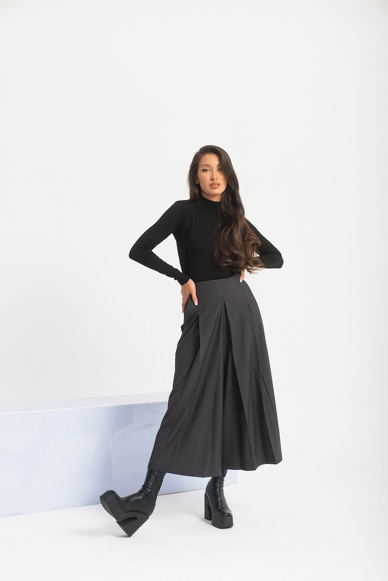 Palazzo Pants Women, Wool Pants Women, Wide Leg Pants, Gray Womens Trousers, Winter Harem Pants, Futuristic Clothing image 1