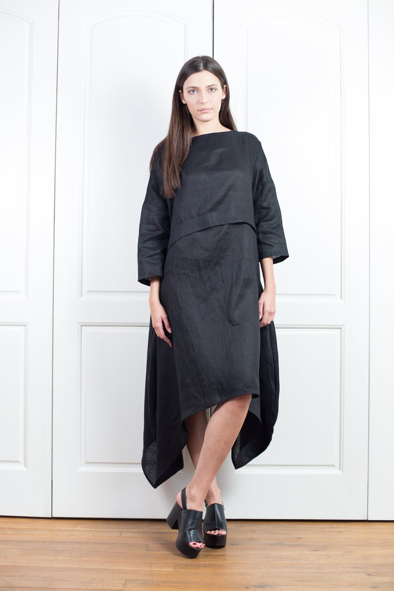 Women Dress Linen Dress Black Dress Boho Clothing Midi | Etsy