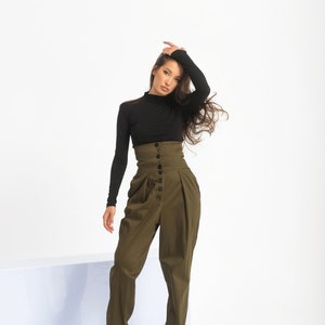 Pantalon steampunk taille haute, sarouel femme, pantalon à plis en coton, vêtements cyberpunk image 3