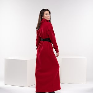 Robe longue rouge en tricot, robe longue d'hiver, robe longue en laine, robe d'automne à col roulé, robe pull chaude image 4