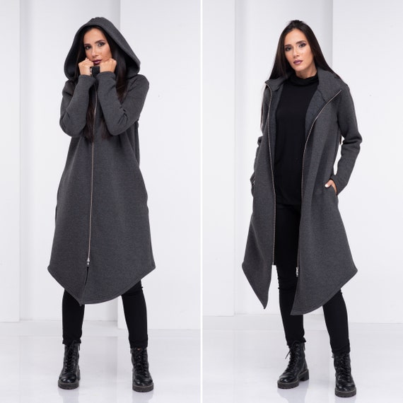 Asymmetrical Long Jacket, Cyberpunk Hoodie Coat, Oversized Hoodie