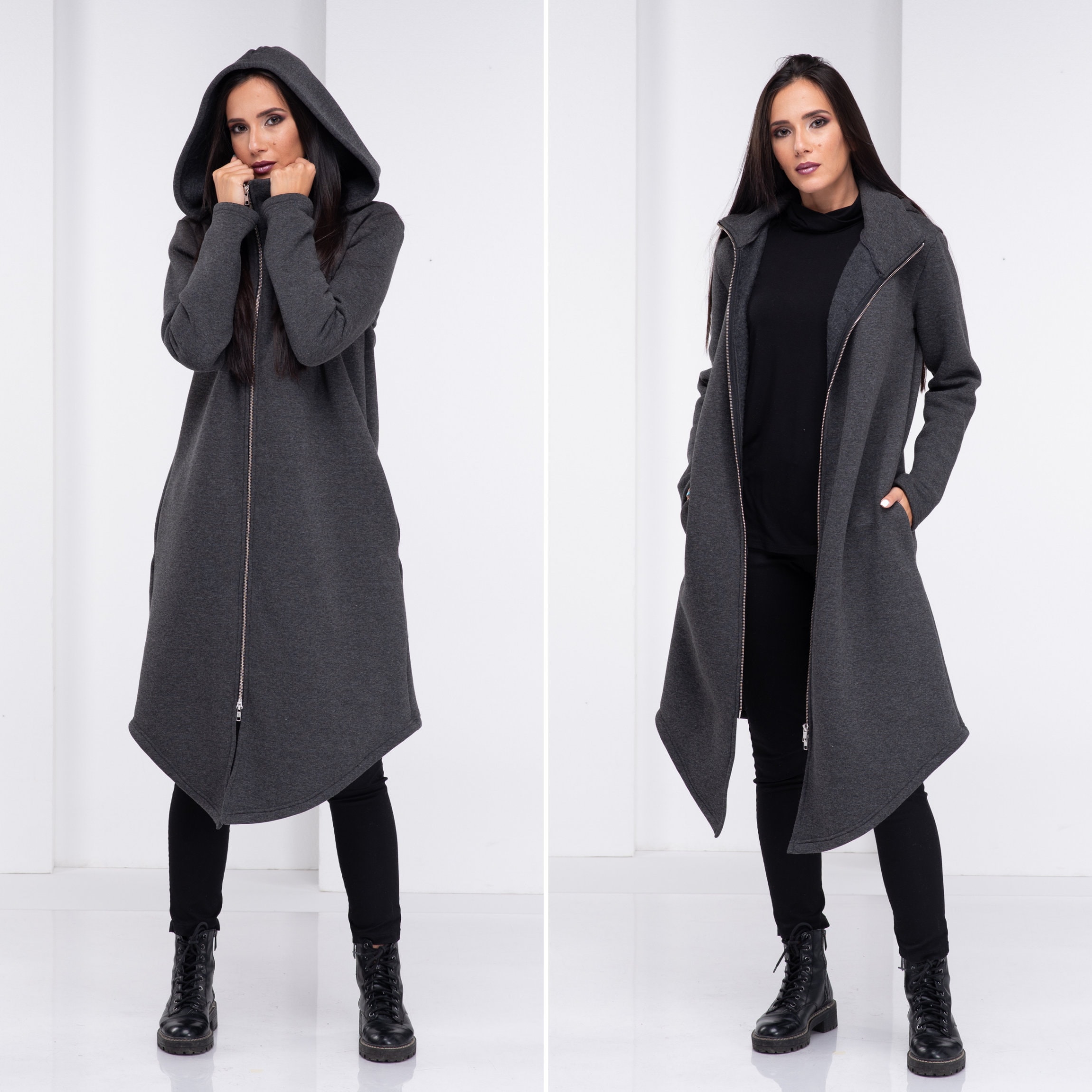 Asymmetrical Long Jacket, Cyberpunk Hoodie Coat, Oversized Asymmetrical Long Jacket, Cyberpunk Hoodie Coat, Oversized