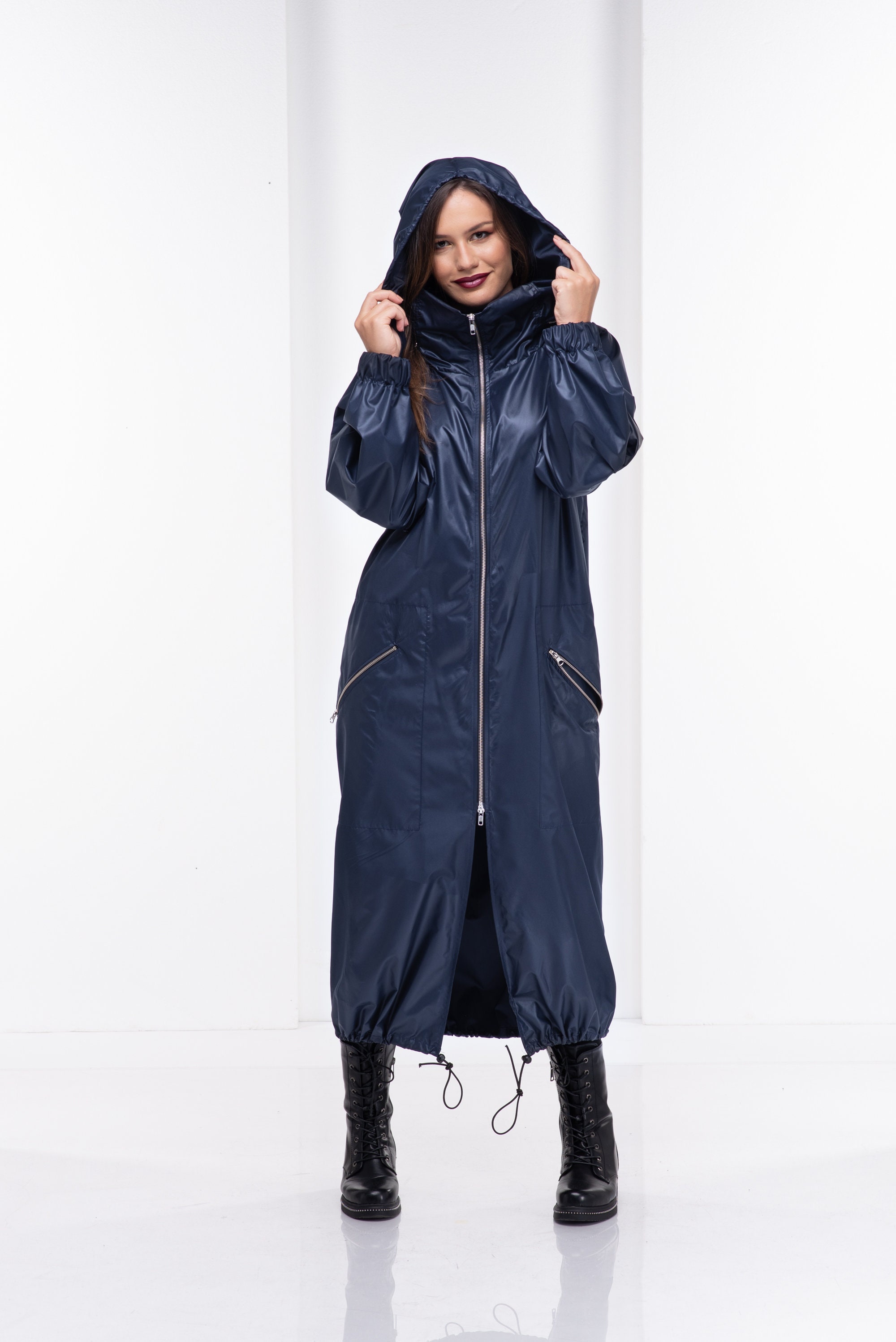 Long Hooded Rain Jacket Winter Jacket Women Edgy Futuristic | Etsy