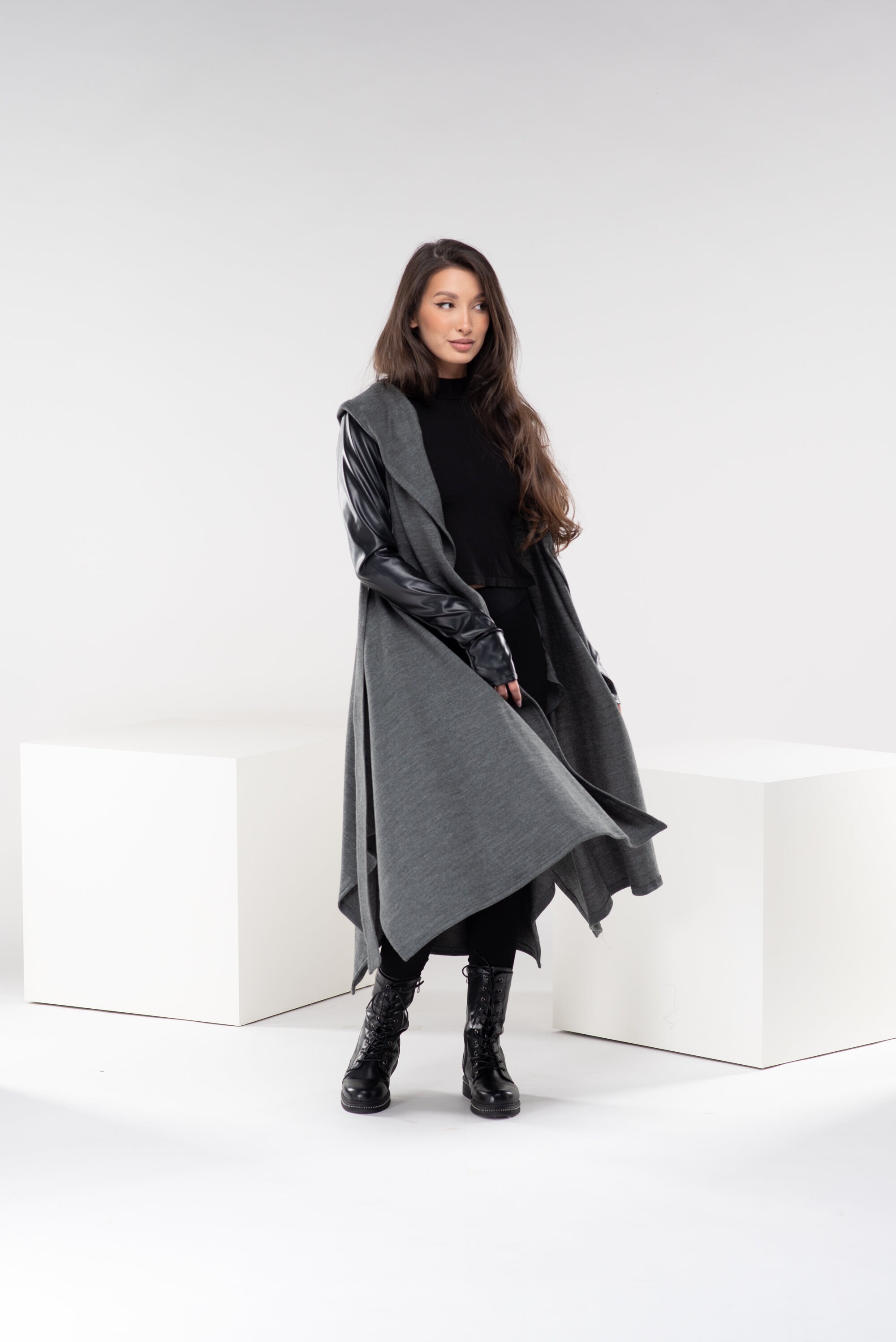 Wool Hooded Cloak, Open Kimono Cardigan, Wizard Viking Cloak, Winter ...