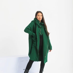 Plus Size Cyberpunk Jacket, Green Gothic Coat, Asymmetrical Steampunk Jacket, Japanese Streetwear image 3