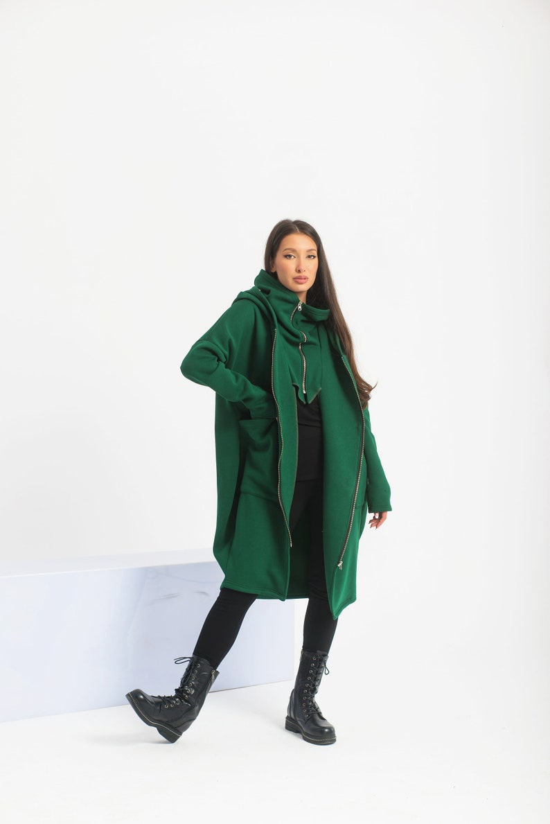 Plus Size Cyberpunk Jacket, Green Gothic Coat, Asymmetrical Steampunk Jacket, Japanese Streetwear image 3