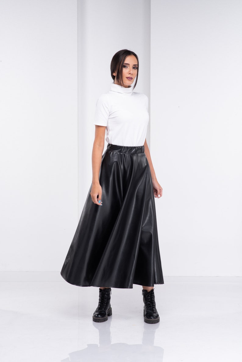 Lange leren rok, gotische maxirok, cyberpunkkleding, steampunkrok, boho maxirok afbeelding 3