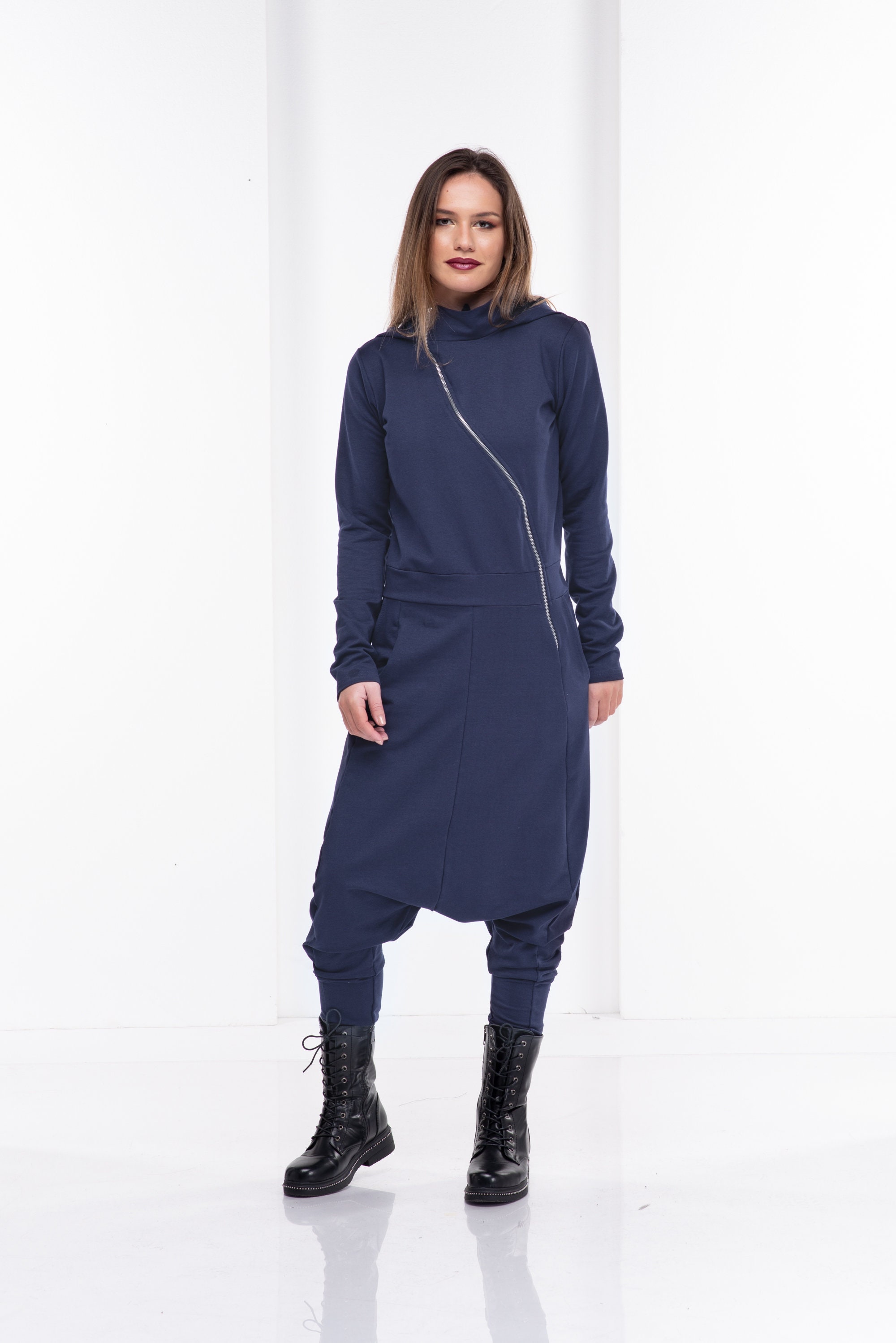 Drop Crotch Harem Jumpsuit Hooded Jumpsuit Women Overalls Etsy Canada