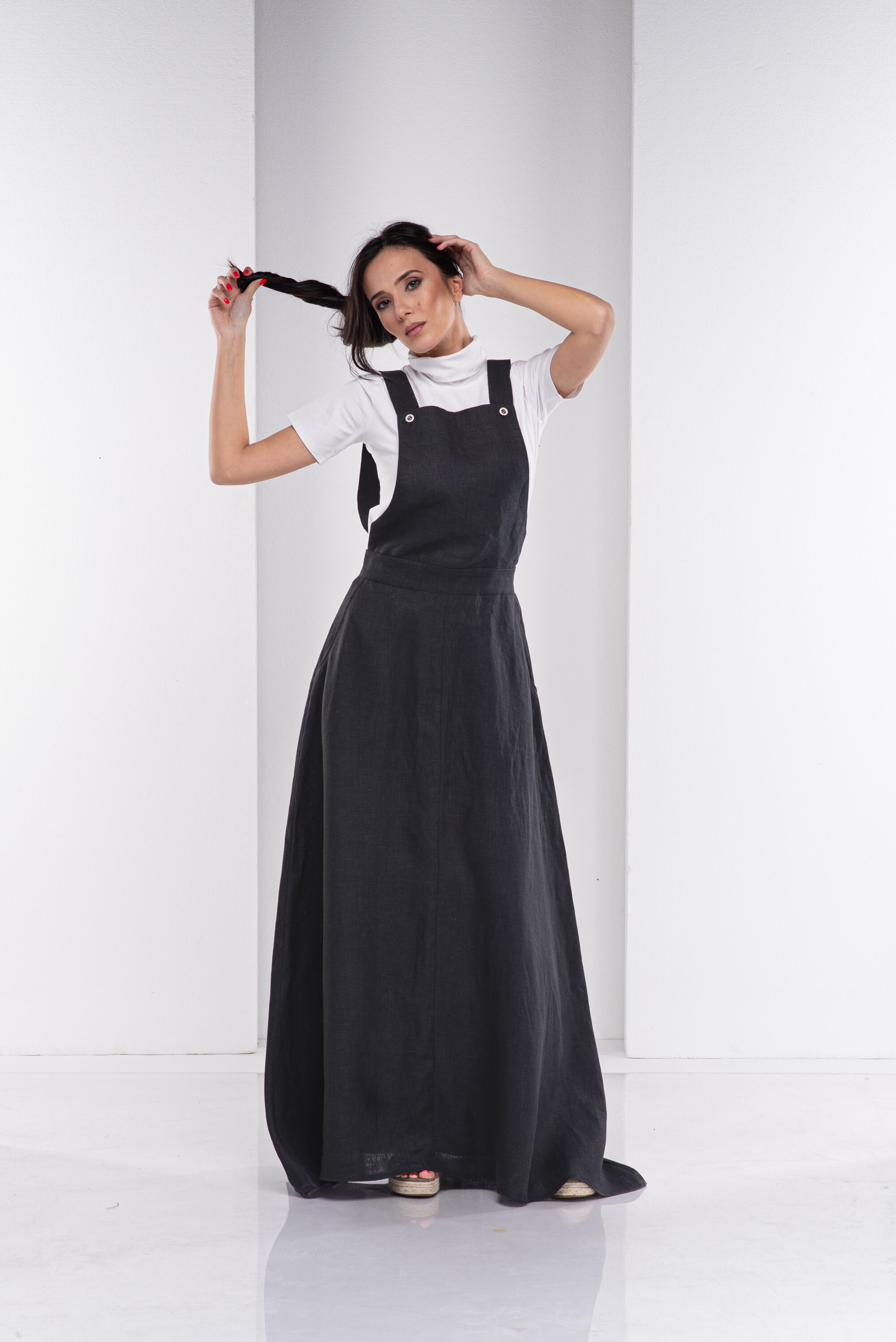 Black Linen Dress, Pinafore Dress, Apron Dress, Black Maxi Dress, Linen Clothing, Gothic Dress, Summer Dress, Linen Clothes, Loose Dress