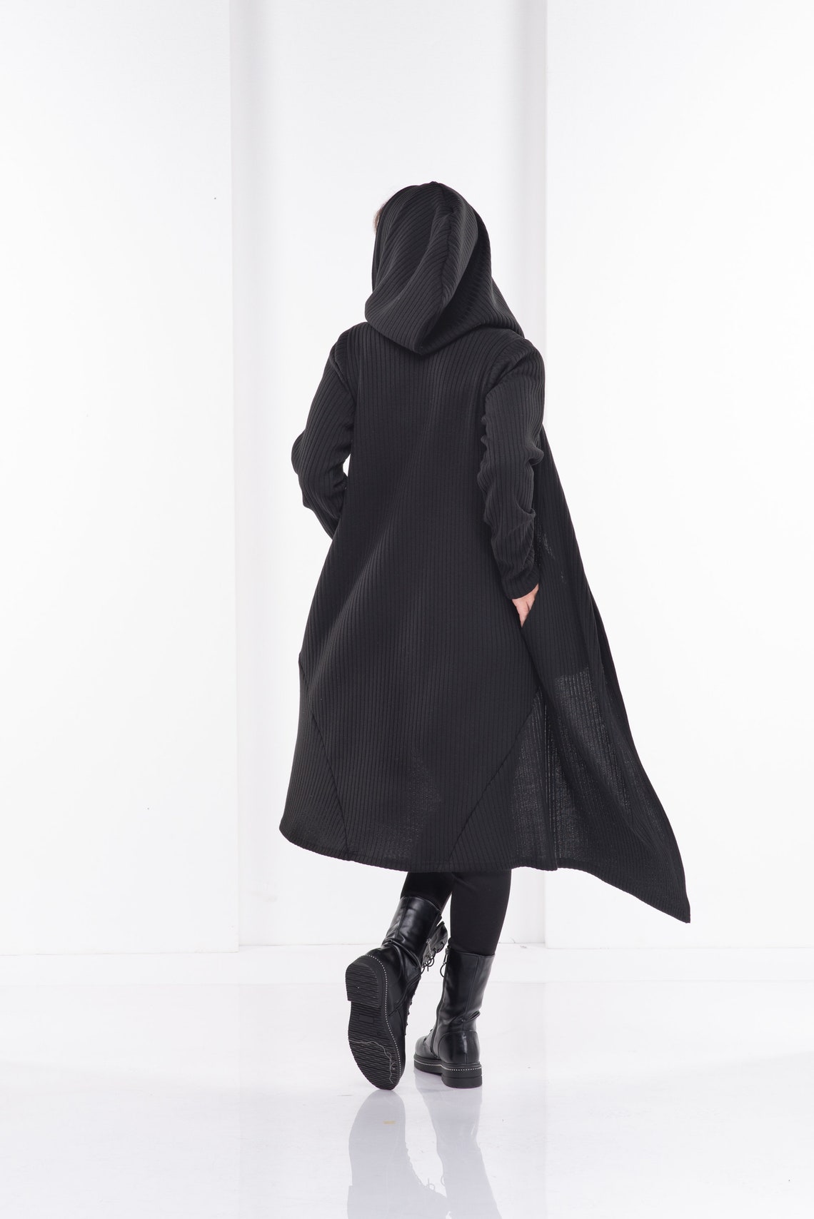 Black Cape Cloak Long Cardigan Sweater Coat Winter Wool - Etsy