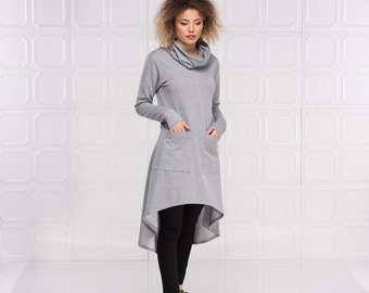 Tunique gris taille plus, tunique à manches longues, sweat-shirt tunique décontracté