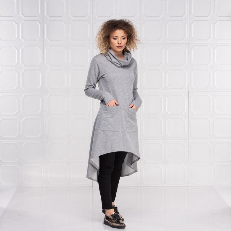 Gray Plus Size Tunic, Long Sleeve Tunic, Casual Tunic Sweatshirt image 1